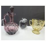 Cruet w/ Stopper, Apple Paperweight & Creamer
