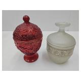 VTG AVON Ruby Red Candy Dish & Frosted Glass