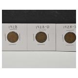 1928 Wheat Pennies All 3 Mint Marks VGC