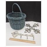 Cast Iron Key Hook 15", Metal Cross & Basket Decor