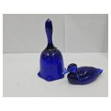 Cobalt Fenton Glass Duck 5" Long  & Fenton Bell