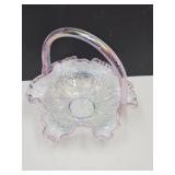 Fenton Opalescent Glass Basket  6" x 6"