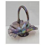 Fenton Amethyst Glass Basket  8 3/4 x 8 1/4" h