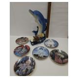 18" High Dolphin Statue & Collector Plates