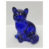 Fenton Cobalt Glass Cat  3 3/4" high