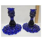 Viking Cobalt Glass Candleholders  5 1/2" high