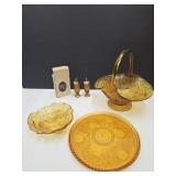 Amber Tiara Glass Lot , Basket 10", Shakers w Box