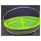 Vintage Uranium Divided Dish with Holder 8 1/2" h
