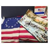 FREE 13 STAR Flag & VTG Tapestry Wolves 18" by 36