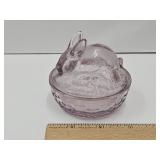 Longaberger Bunny on a Nest Glass Dish 3 1/4" w