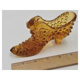 Unmarked Fenton Amber Glass Hobnail Shoe