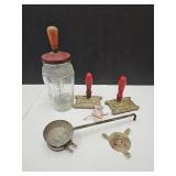 Tall VTG Chopper w/Jar, Glass Bear, Molds+