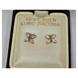 10 K Gold Butterfly  CZ Earrings