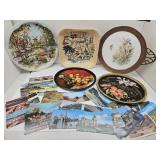 VTG Postcards, Trays, Porcelain Tray w Copper Trim