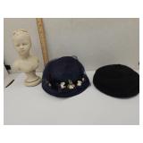 2 VTG Womens Hats & Beck Bust Sculpture