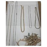 30" 925 Silver Chain, Pearls + Costume Jewelry
