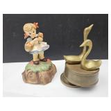 2 Muscicals, Brass Swans 5.5" high +