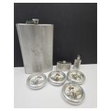 Stainless Steel Flask 63 oz, & Coasters