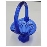 Small Cobalt Fenton Glass Basket 3"w