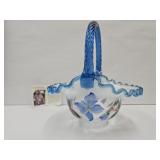 Hand Painted & Signed Fenton Glass Basket 6.5"w