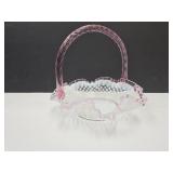 Fenton Glass Basket Hobnail & Pink  8 1/2" w