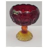 Smith Moon & Stars Amberina Compote 7.5 H