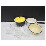 Porcelain Enamel Ware Sauce Pans & Candle Holders
