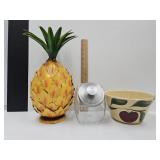 VTG USA 8" Bowl w Nick, Jar, & Metal Pineapple