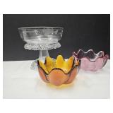 VTG Blenko Amber & Cranberry Bowls 5" & Compote