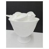 Indiana Milk Glass 12 Cups,Pebble Leaf Punch Bowl
