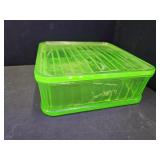 Uranium Glass Refrigerator Dish w Lid  8 1/2" X 9"