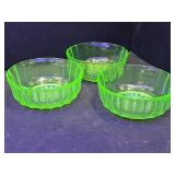 3 3/4" w Uranium Glass Bowls one with Chip