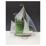 Stained Glass Ship 9" L