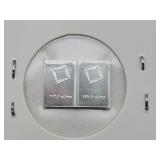 2 Grams .999 Fine Valcambi Silver Bars