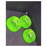 3 Uranium Glass Furniture Sliders 2 7/8" w