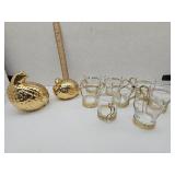 8 VTG Libbey Gold Key Glasses & Birds