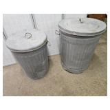 2 Galvanized Trash Cans with Lids  23" h & 28" h