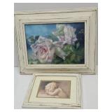 Vintage Wood Frame Wall Decor 19" w & Cherub Angel