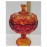 12" h  Moon & Stars Smith Lidded Amberina Compote