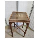 Vintage Wood Table/ Stand w Glass Top 14 x 27"h