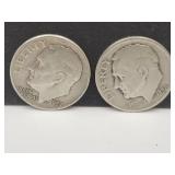 2 Silver Roosevelt Dimes 1952 & 1957