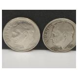 2 Silver Roosevelt Dimes 1954 & 1956