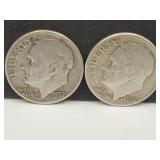 2 Silver Roosevelt Dimes 1956 & 1957