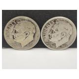2 Silver Roosevelt Dimes 1952 & 1957