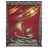 Vintage Velvet Ship Wall Art  33 x 42  XOSE?