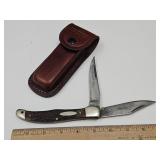 Western 2 Blade Knife with Leather Sheath