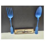Serving Knife & Fork w Alum, 21" Spoon & Fork