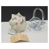 Fenton Glass Basket 3.5" w & CapodimontecUmbrella