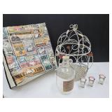 Bird Cage Decor 17" & 1/2 Gallon Jug, Glasses+