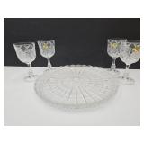 Vintage Crystal  Serving Tray &  Crystal Stemware